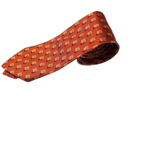 Ermenegildo Zegna Silk Tie Red Gold Geometric‎ Pattern Luxury Mens
